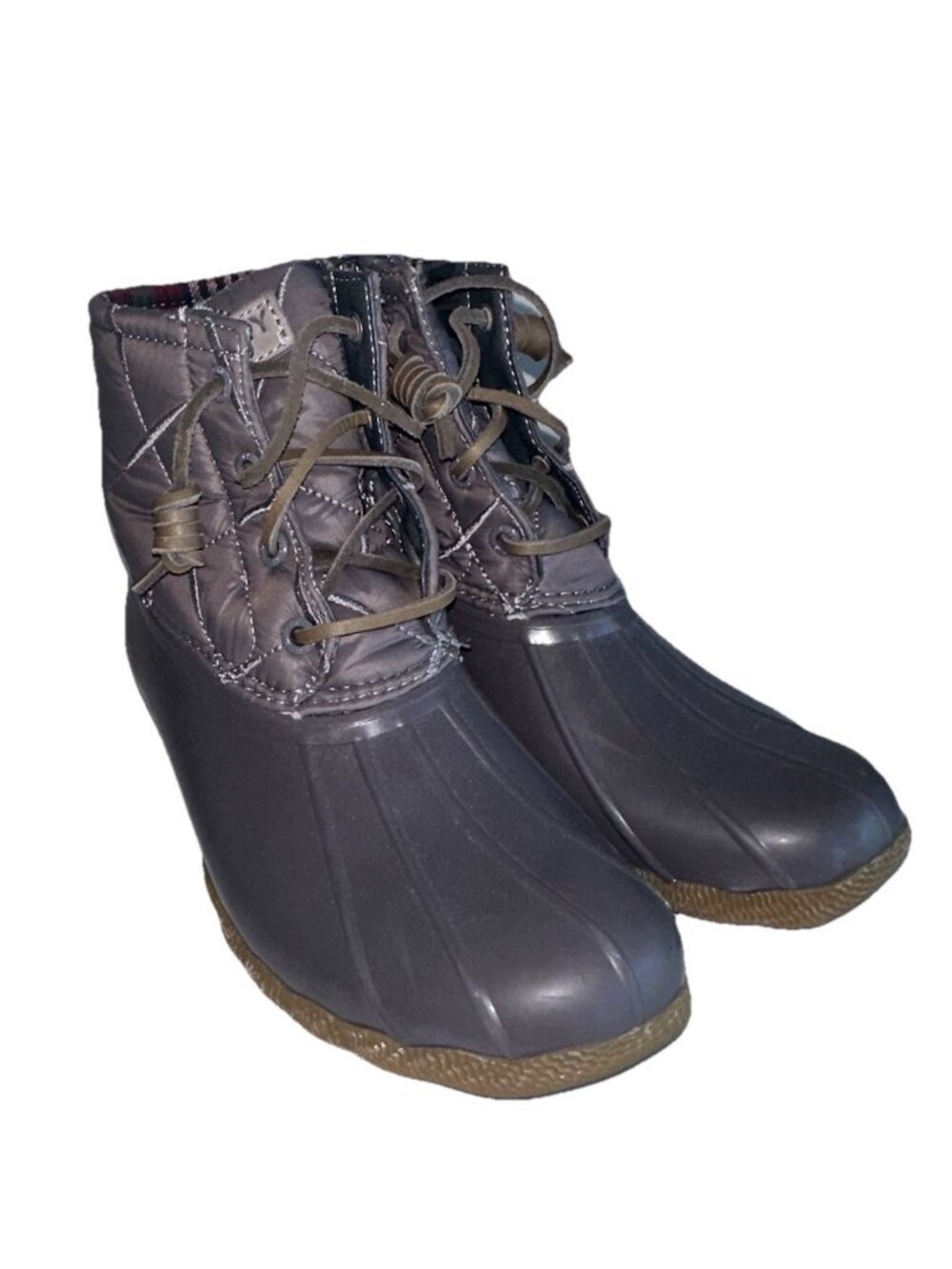 SPERRY Rain Boots Women's Size 6 Saltwater Duck Shoes Grey Quilted w Zippers